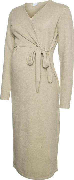 Produktbild Mamalicious Normal geschnitten V-Ausschnitt Gerippte Ärmelbündchen Schmale Ärmel Midikleid Strickkleid (XL)