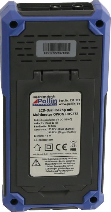 Produktbild Owon LCD-Oszilloskop mit Multimeter, HDS272, 2-Kanal, 70 MHz