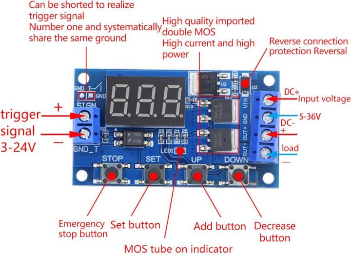 Image du produit Purecrea Module de relais temporisé à double MOSFET 5-30V Trigger