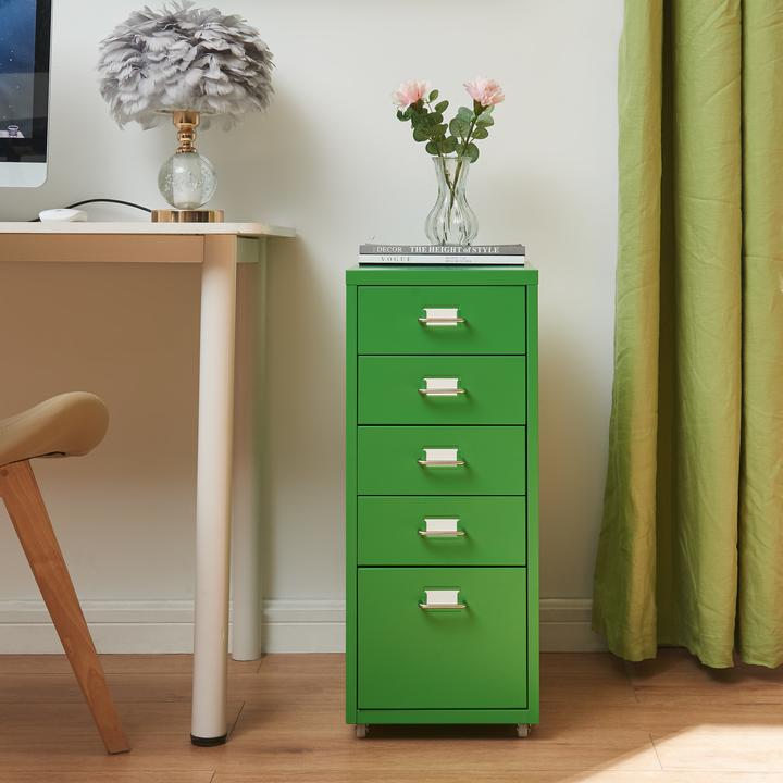 Actual product image En.Casa Rollcontainer Kökar mit 5 Schubladen 69x28x41 cm Apfelgrün (69 x 28 x 41 cm)
