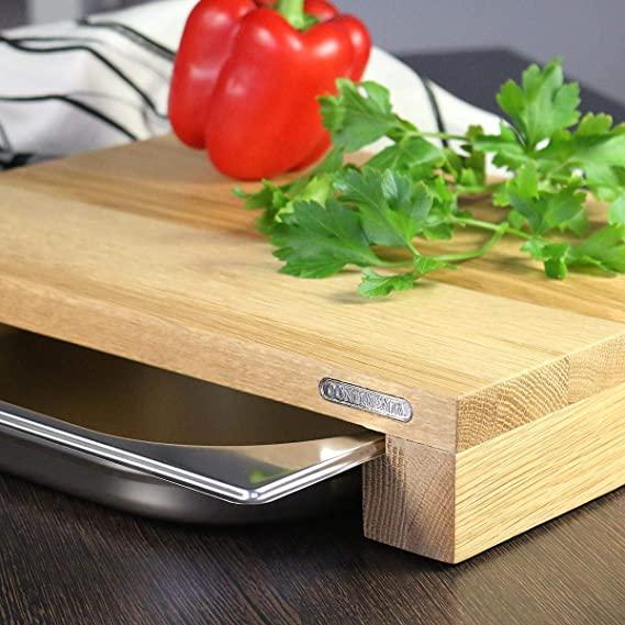 Immagine prodotto Continenta Tagliere in rovere con cassetto in acciaio inox, 39x27x6 cm