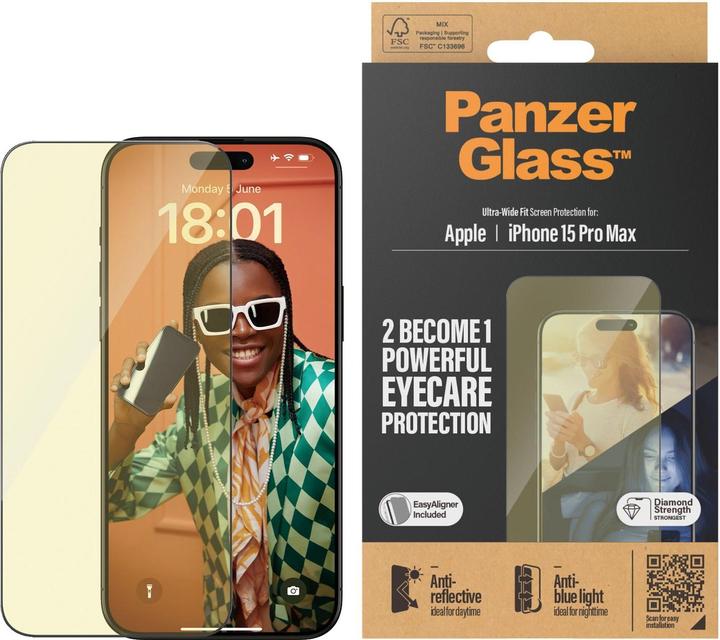 Actual product image PanzerGlass Eyecare Screen Protection Ultra-Wide Fit (1 Piece, Apple iPhone 15 Pro Max)