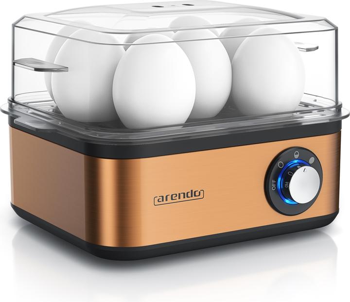Arendo Eierkocher für 1 bis 8 Eier, Edelstahl, Warmhaltefunktion, Härtegrad einstellbar, 500 W, Kupfer