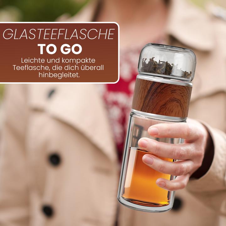 Actual product image Gewürzladen Näfels Drehbare Teeflasche aus hitzebeständigem Glas mit Teefilter - to go (0.24 l)
