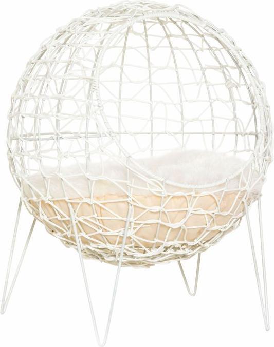 Produktbild Swisshandel24 Rattan Katzenkorb Katzenhöhle Katzenhütte Katzenbett mit Kissen erhöhtes Design Haustierbett Cremewe (Katze)