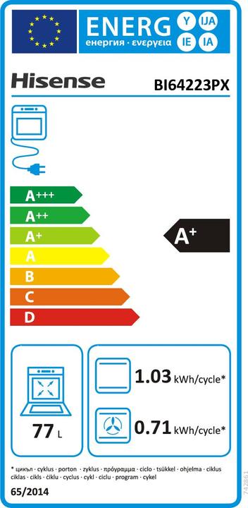 Label énergétique Hisense BI64223PX Four multifonction thermoventilé, cavité XXL 77L