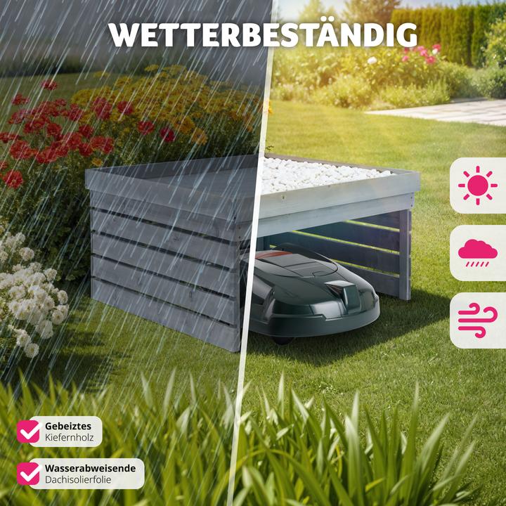 Produktbild tectake Rasenmäher-Roboter-Garage Hortus, Holz, bepflanzbares Dach (Rasenmäher, Mähroboter Garage)