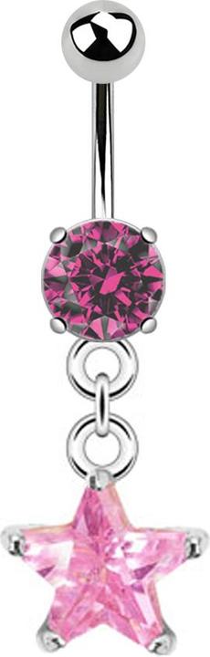 Image du produit Star Piercing Banane argent avec pendentif étoile cristal rose (sans laiton, Acier chirurgical 316L)