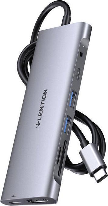 Actual product image Lention Adapter/HUB 1m grey (USB-C, 8 Ports)