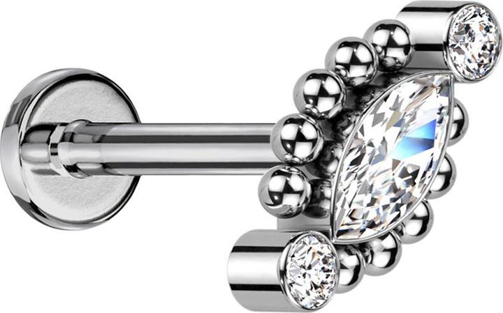 Star Piercing Micro Labret Innengewinde silber zwei runde und ein Ovaler Kristall (ohne Messing, Titan G23)