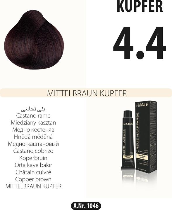Actual product image FemMas 4.4) Hair Color Medium Brown Copper 100ml