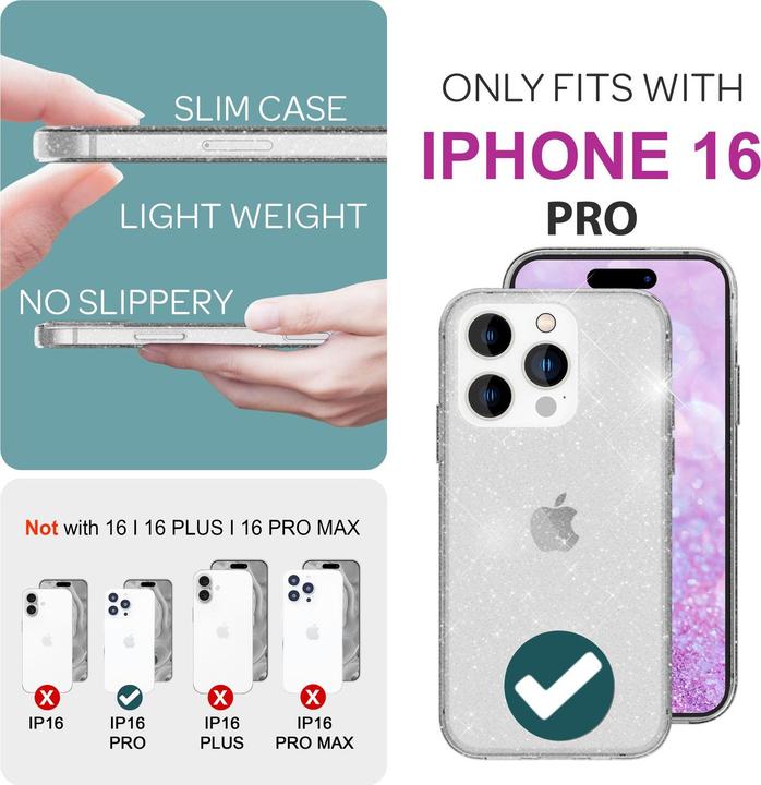 Produktbild Nalia Klare Glitzer Silikon Hülle (Apple iPhone 16 Pro)
