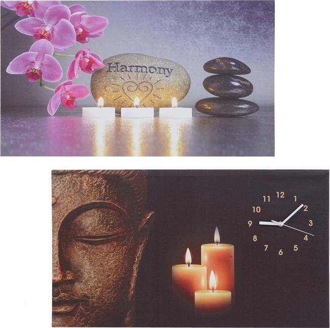 Produktbild Swisshandel24 2x LED-Bild, Leinwandbild Leuchtbild Wandbild, Timer Buddha/Harmony Wanduhr 70x40cm (70 x 40 x 3 cm)
