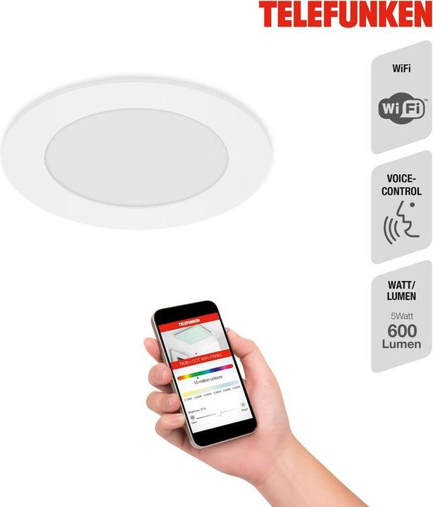 Image du produit Telefunken LED encastrable IP23 dimmable WiFi RGBW 6W 600 lm blanc chaud - blanc lumière du jour rond blanc (600 lm)