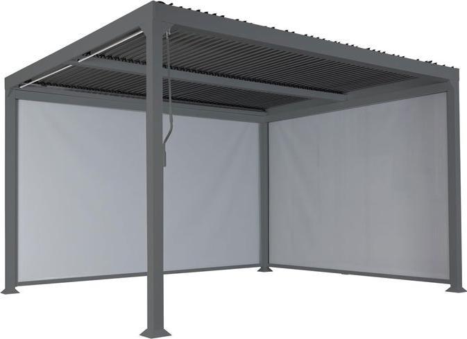 Mendler Alu Pergola HWC-L41 mit 2x Seitenwand, stabiles 8cm-Metall-Gestell 3x3,7m, anthrazit (368 cm, 306 cm)
