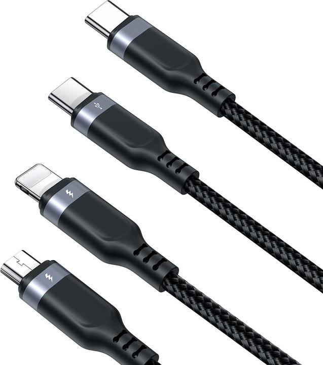 Actual product image Joyroom S-A18 Multi-Use Series 3.5A Type-C to Lightning+Type-C+Micro 3-in-1 Data Cable 0.3m-Black (0.30 m, USB 3.2 Gen 1)