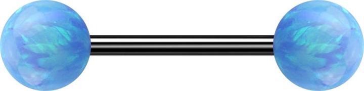 Star Piercing Micro Barbell schwarz mit zwei Kugeln Opal hellblau (ohne Messing, Chirurgenstahl 316L)