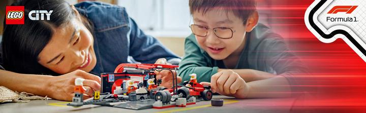 Immagine prodotto LEGO F1 Boxenstopp mit Boxencrew und Ferrari Flitzer (60443, LEGO City)