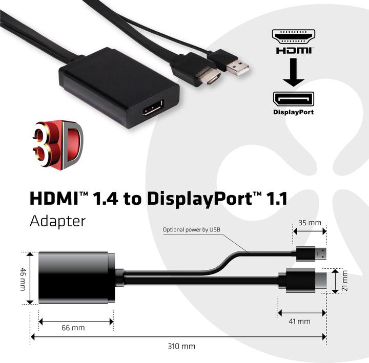Actual product image Club 3D HDMI 1.4 to DisplayPort 1.1 adapter (DP, 31 cm)