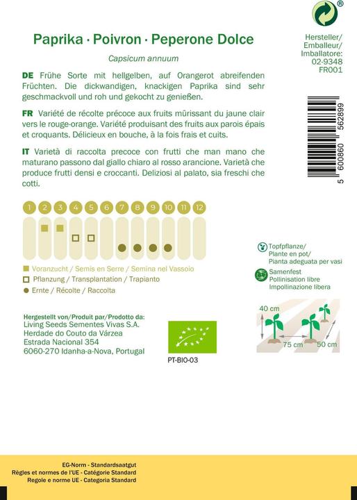 Actual product image Living Seeds Paprika, Albaregia (Vegetable seeds)