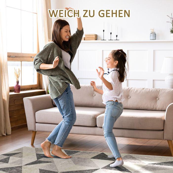 Actual product image Swisshandel24 Carpet with geometric shapes, fleece coating, 120x170cm, dark grey + light grey (170 x 120 cm)