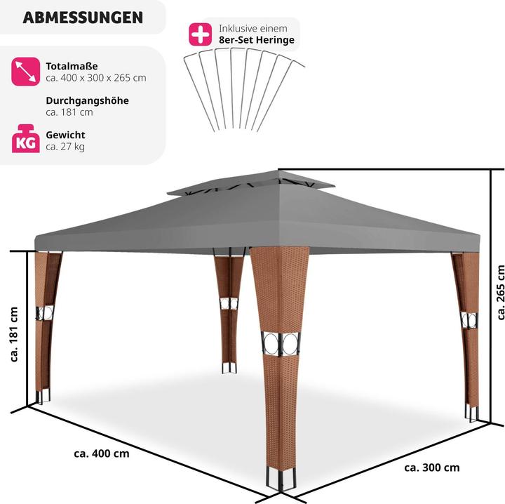 Produktbild tectake Rattan Garten Pavillon (400 cm, 300 cm)