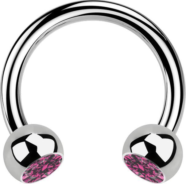 Actual product image Star Piercing Micro Circular Barbell silver with two balls crystal pink (Titanium G23, without brass)