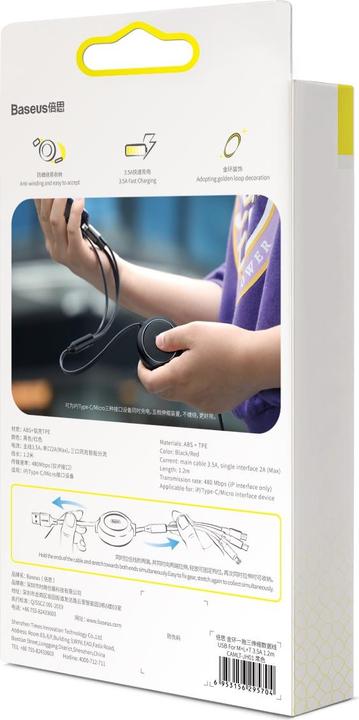 Actual product image Baseus 3in1 extendable cable (1.20 m, USB 3.2 Gen 1)
