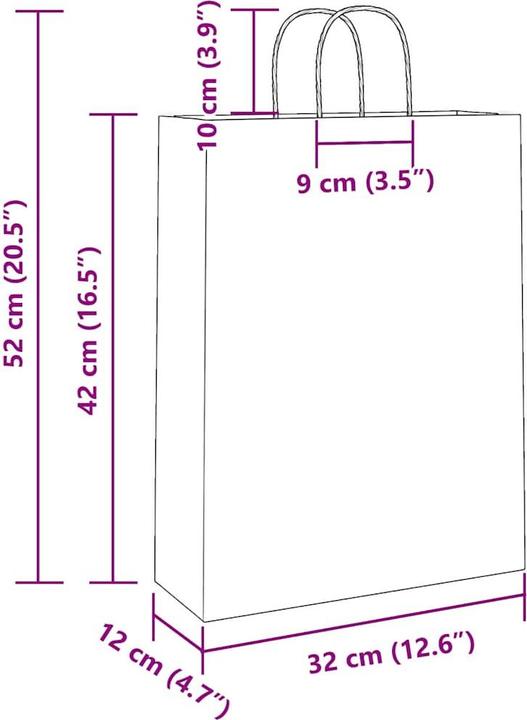 Produktbild VidaXL Kraftpapiertüten 50 Stk. mit Henkel Weiss 32x12x42 cm Papiertüte (Geschenktüte, 50 x)