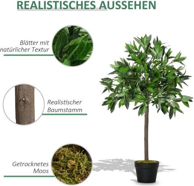 Actual product image Swisshandel24 2er-Set Künstlicher Lorbeerbaum 90 cm Kunstpflanzen im Zementtopf, Zimmerpflanze (90 cm)