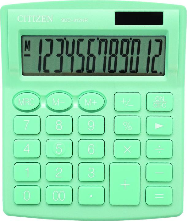 Actual product image Citizen SDC-812NR desktop calculator turquoise Display (digits): 12 battery-powered, solar-powered (W x H x (Batteries)