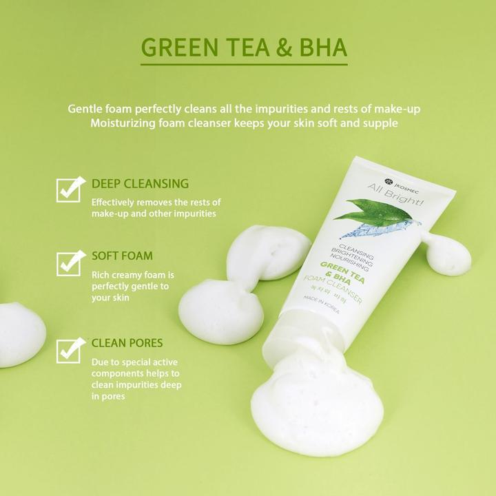 Produktbild JKosmec All Bright Green Tea and BHA Foam Cleanser (180 ml)