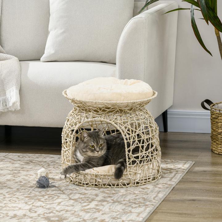 Produktbild PawHut Rattan Katzenkorb mit Kissen (Katze)