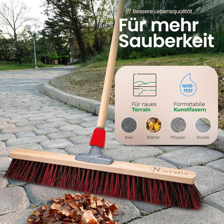 Image du produit Novaliv 2 x Besen mit Holzstiel 60 cm I Arenga-Elaston Kehrbesen Gartenbesen I Industriebesen Strassenbesen (2 pcs)