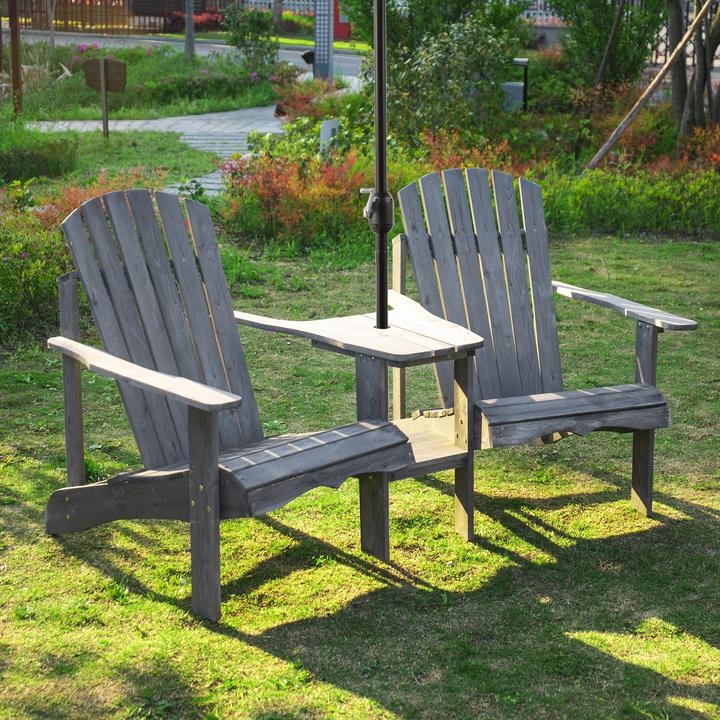 Produktbild Outsunny Gartenbank mit Tisch und Schirmloch