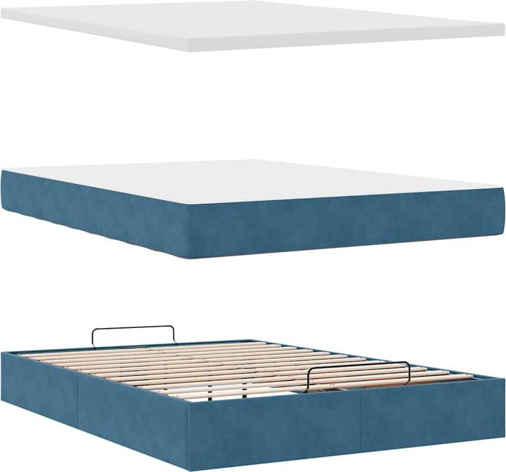 Produktbild VidaXL Ottoman-Bett mit Matratzen & LEDs Dunkelblau 140x190 cm Samt (140 x 190 cm)