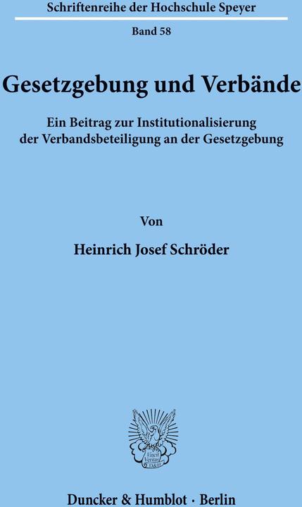 Actual product image Gesetzgebung und Verbände. (German, Heinrich Josef Schröder, 1976)