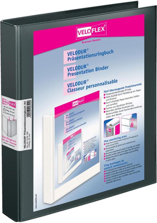 Image du produit Veloflex Classeur à anneaux de présentation VELODUR® 40mm DIN A4 4 anneaux D-mécaniques carton noir (A4, 33 mm, 1 pièce(s))