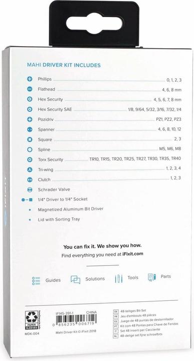 Nutritional values and ingredients iFixit Mahi Precision Bit Set (2, 3, 4, 5, 6, 7, 3/16, TR35, T TR 27, T TR 15, 5/32, T TR 20, 8 mm ∙ TR10, TR40 ∙ 1/4, PZ 3 ∙ 4, PH 3 ∙ PZ 1, T TR 25, 7/32, T TR 30, PH0, 1/8, 8 mm ∙ 2, 3 ∙ 1, 9/64 ∙ 4, PH1, PH2, PZ2)