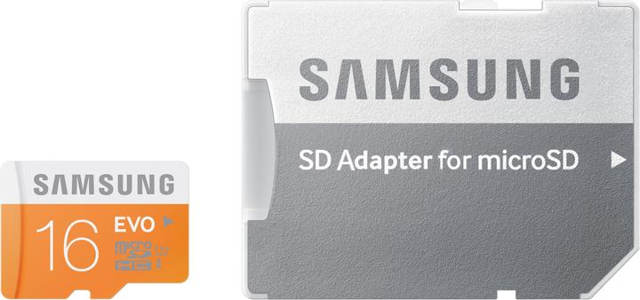 Produktbild Samsung EVO microSDHC mit Adapter (16 GB, microSDHC, U1, UHS-I)