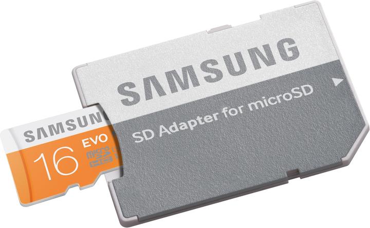 Produktbild Samsung EVO microSDHC mit Adapter (16 GB, microSDHC, U1, UHS-I)