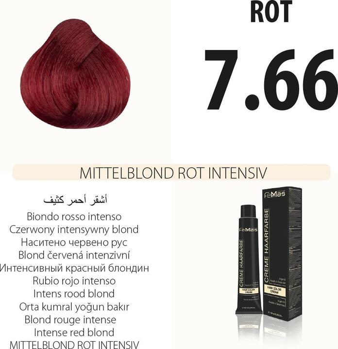 Actual product image FemMas 7.66) Hair Color Medium Blonde Red Intense 100ml