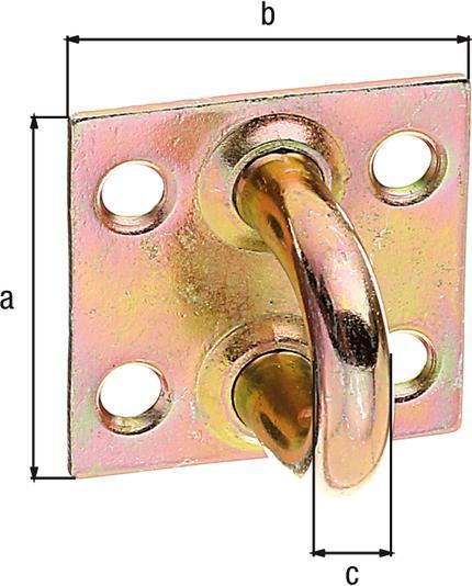Actual product image GAH Eyelet on plate Shackle width 27.5 mm Shackle height 27 mm Shackle Ø 7 mm Steel galvanised yellow (25 pcs.)