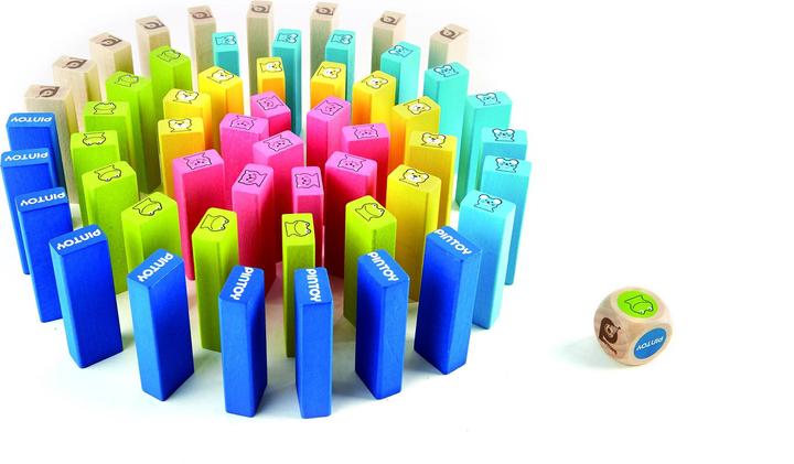 Actual product image Pintoy PT Four Friends Toppling Blocks (German, English, Italian, French)