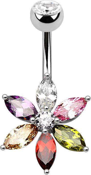 Produktbild Star Piercing Banane silber mit Kristallblume farbig (Messing, Chirurgenstahl 316L)