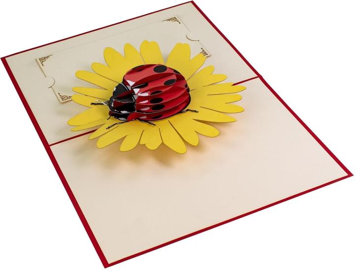 Actual product image Hervorragend 3D Pop-up Karte Marienkäfer auf Blume rot (1 pcs.)