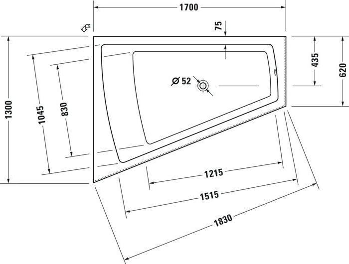 Produktbild Duravit Badewanne PAIOVA 1700x1300mm, 1 Rückenschräge links weiss (225 l, 170 cm, 130 cm)