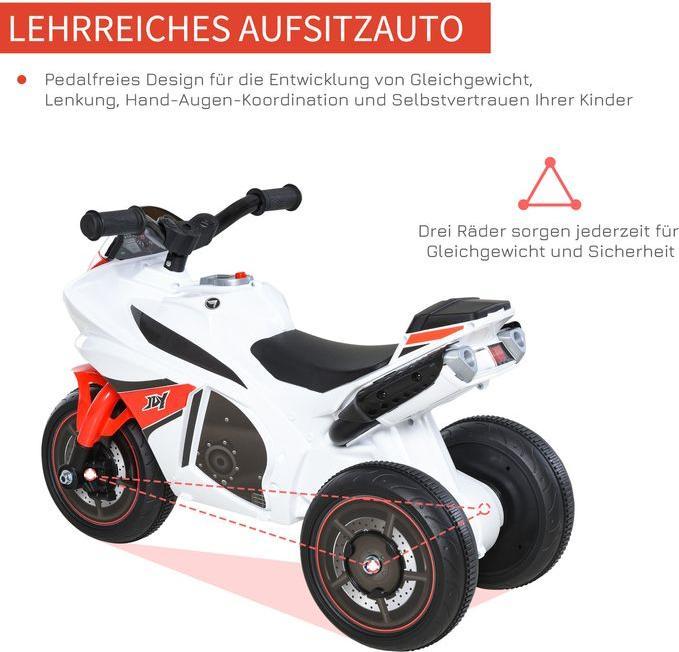 Actual product image Swisshandel24 Children's vehicle Carriage Children's motorbike Carriage for 18-36 months with music White 74 x 39