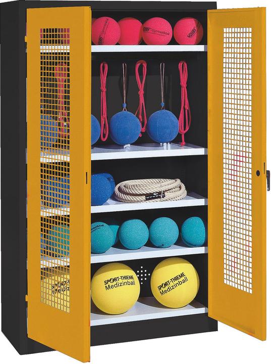 C+P Sportgeräteschrank (HxBxT: 195x120x50 cm, mit Lochblech-Flügeltüren, Typ 2)