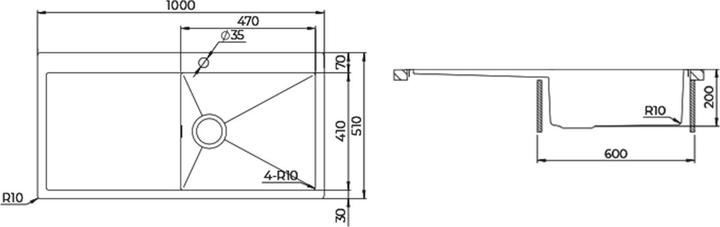 Immagine prodotto Gurari LUN101 L-R (Lavello montato, 51 cm, 100 cm)